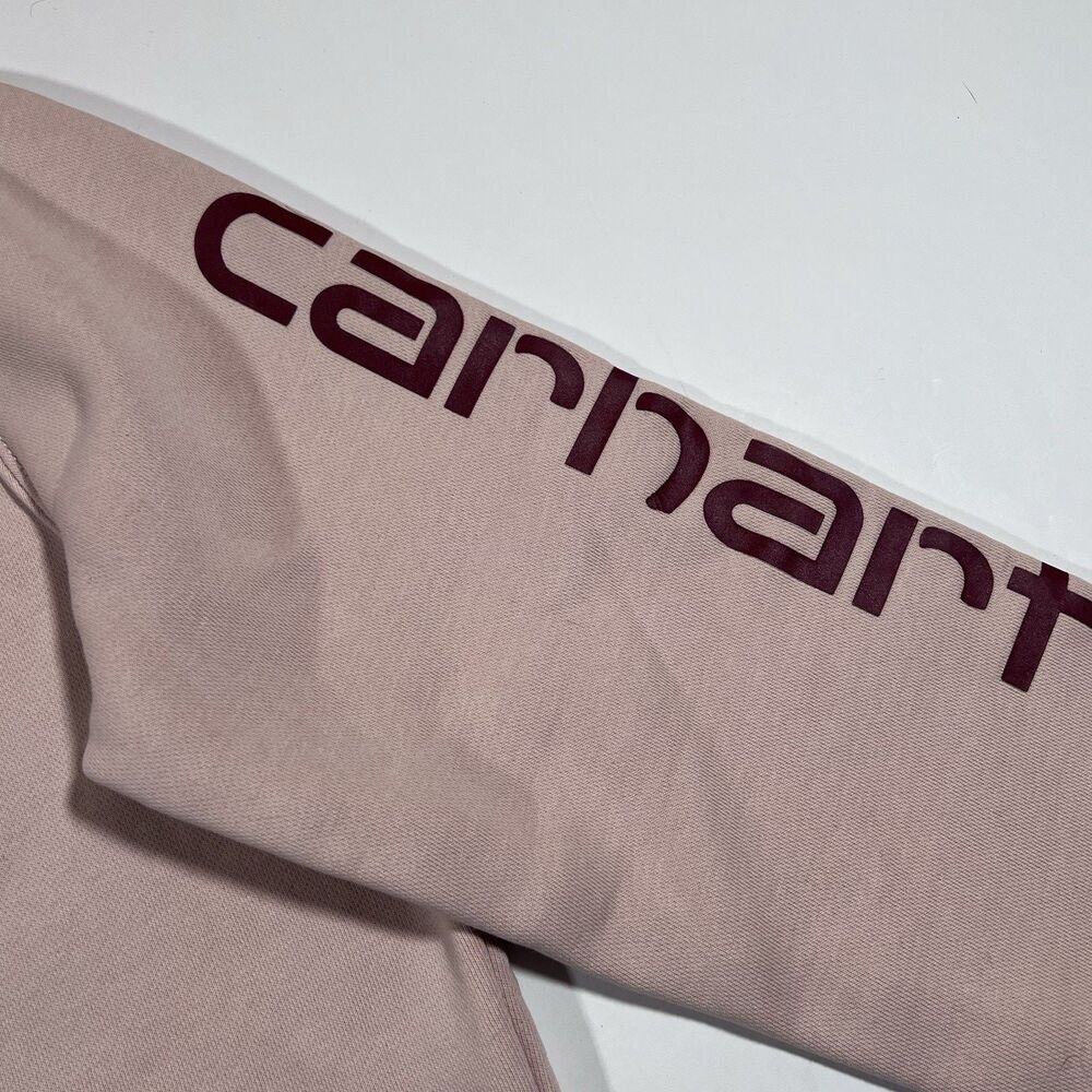 Carhartt Light Pink Relaxed Fit Sleeve Logo Pullover Hoodie Sweatshirt Women's S - Picture 11 of 14